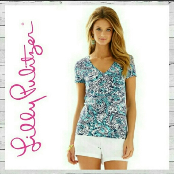 Lilly Pulitzer V-neck Michele Shorely Hippy Shake Print Top - Picture 2 of 10